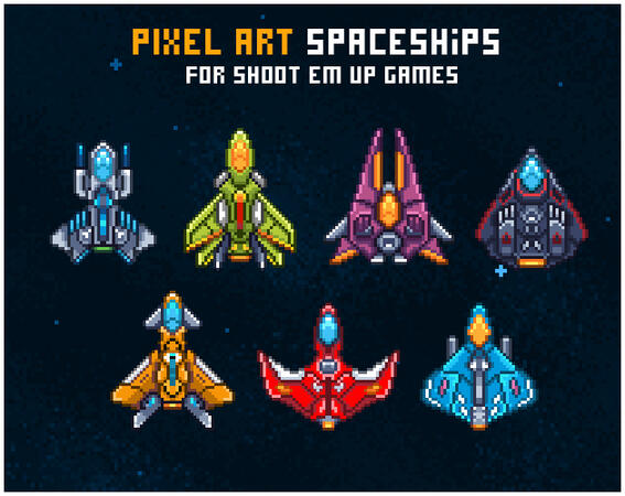 Pixel Art Spaceships for Shoot Em Up